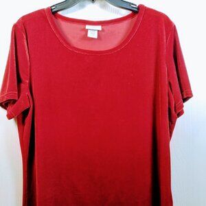 Jaclyn Smith Cranberry Red Velveteen Stretch Top Sz: L